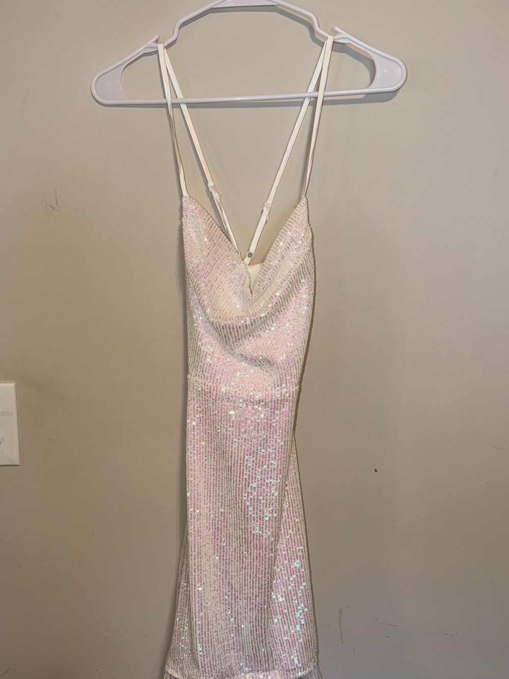 White Sequin Feather Mini Dress